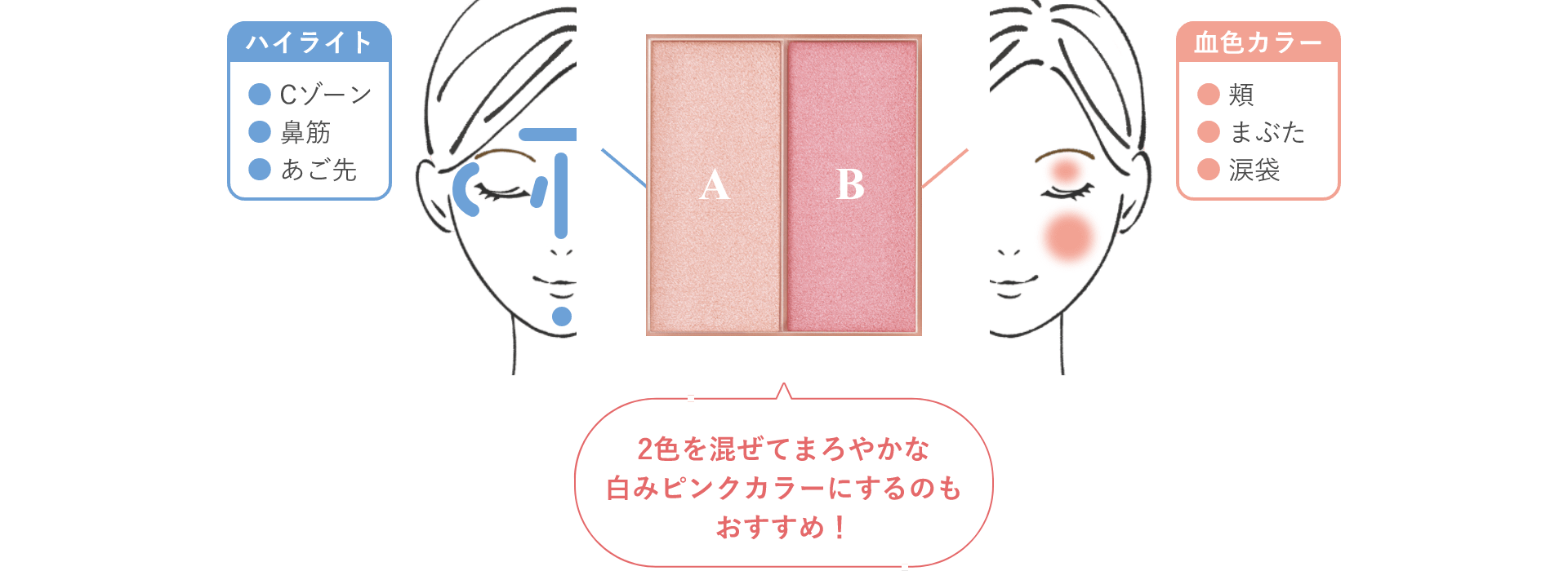 2色を混ぜてまろやかな白みピンクカラーにするのもおすすめ！